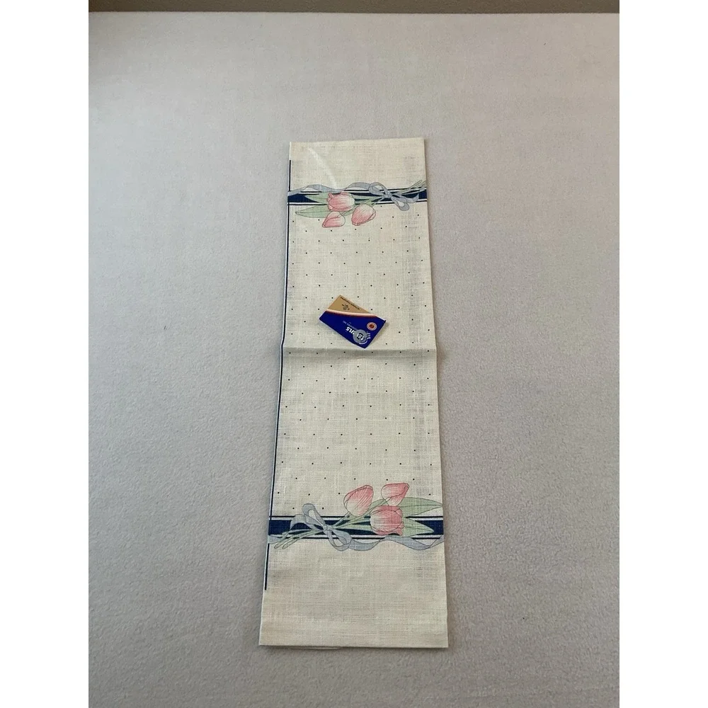Stevens Linen Kitchen Towel Pink‎ Tulips Blue Bow Dots Vintage Made In USA New